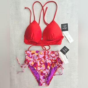 Salt + Cove Red Pink Purple Bikini Set, Size S/XS NWT
